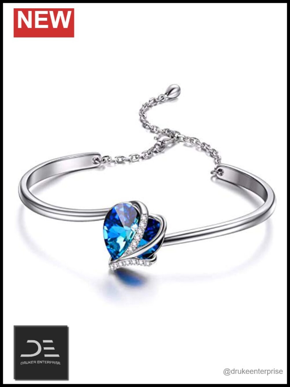 Sterling Silver Crystal Heart Bangle Bracelet - AOBOCO Jewelry